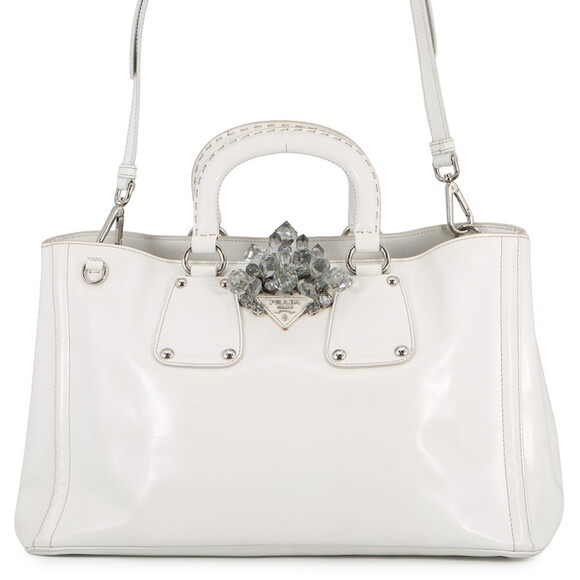 PRADA Handbags - Prada handbag, crystal leather, PRADA 2-way, white.